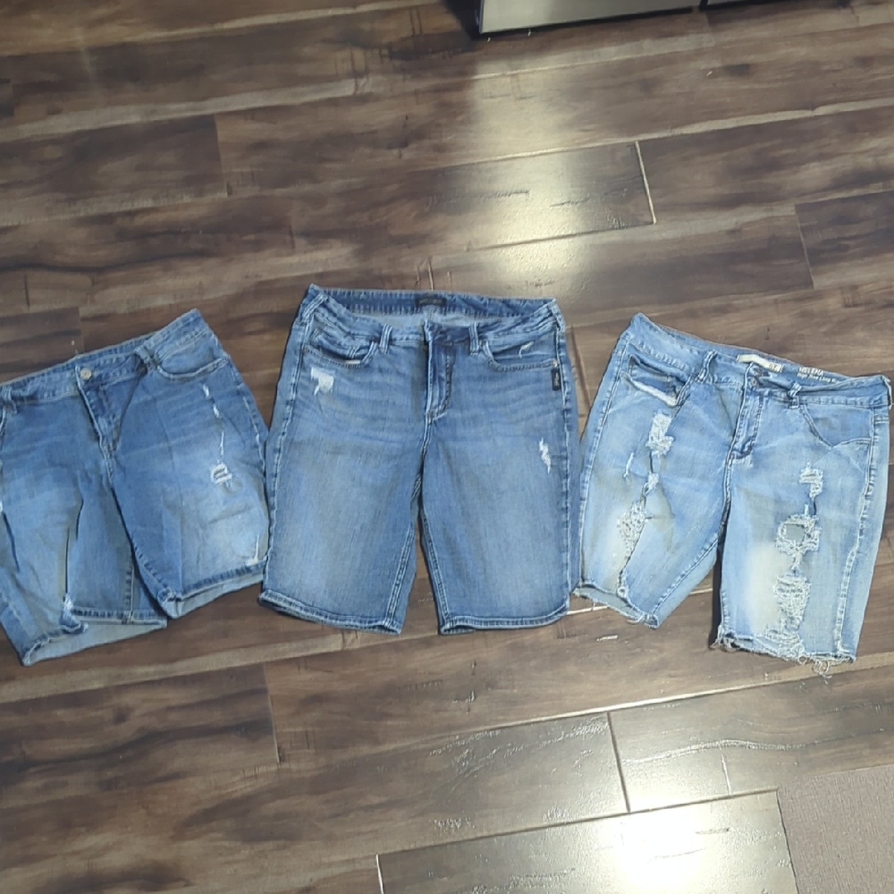 Set of Three Distressed Denim Shorts
